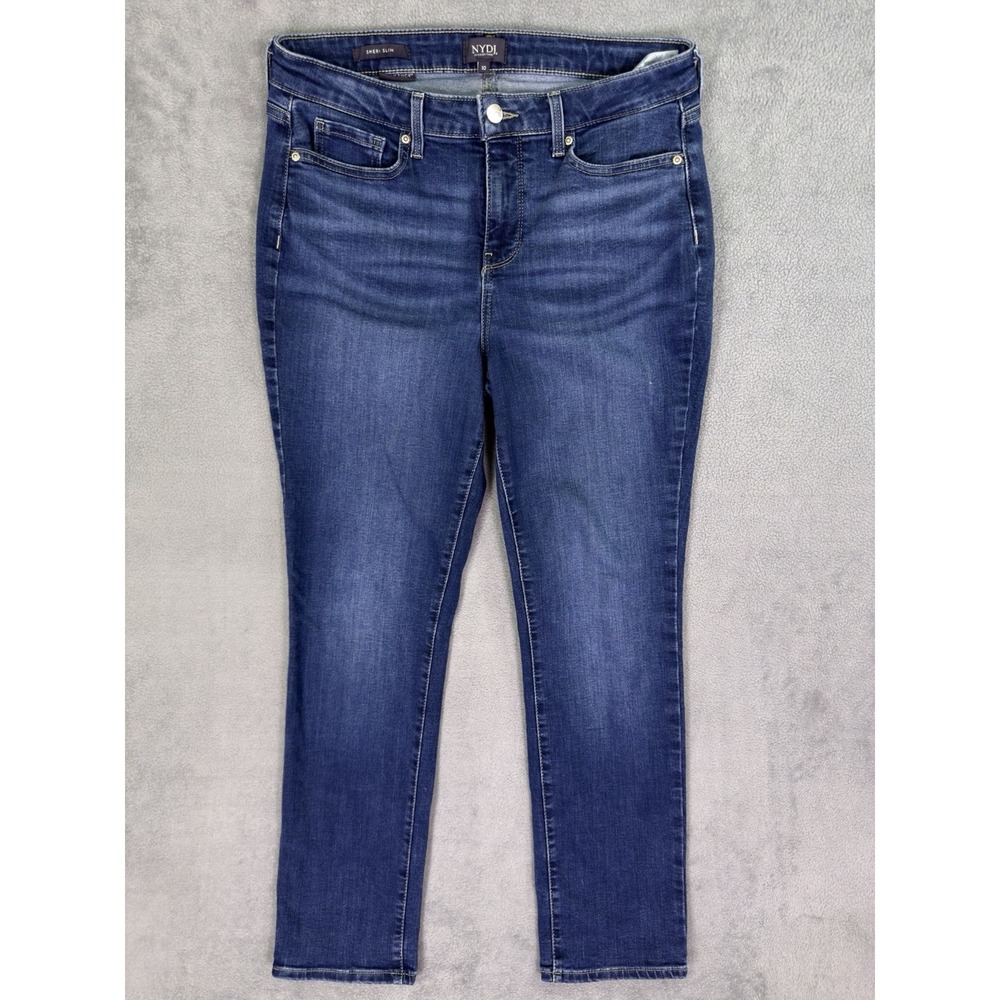 NYDJ Jeans Womens 10 Blue Straight Sheri Slim Mid Rise Lift Tuck Stretch Denim